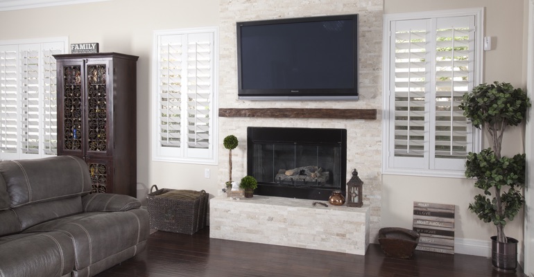 interior shutters in Cleveland living room